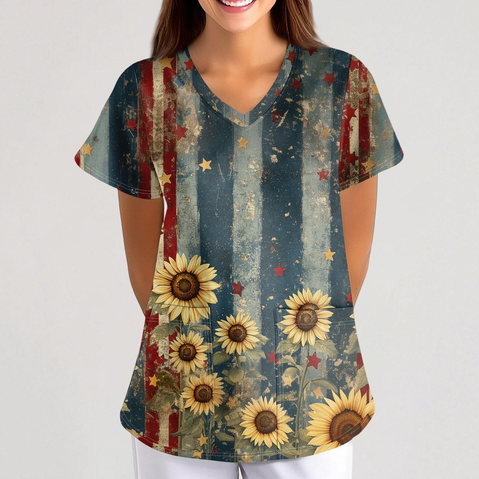 

Плюс размер скраб с принтом, рабочая форма, топы для женщин, забавные футболки с перекрестным v-образным вырезом и короткими рукавами, рабочая одежда, футболка с карманами XXL красный