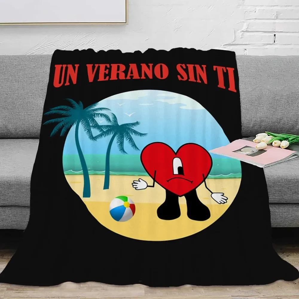 Canvas Painting Blanket Bad Bunny Un Verano Sin Ti Flannel Blankets Pop Music Album Star Warm Throw Blankets for Travel Bedding
