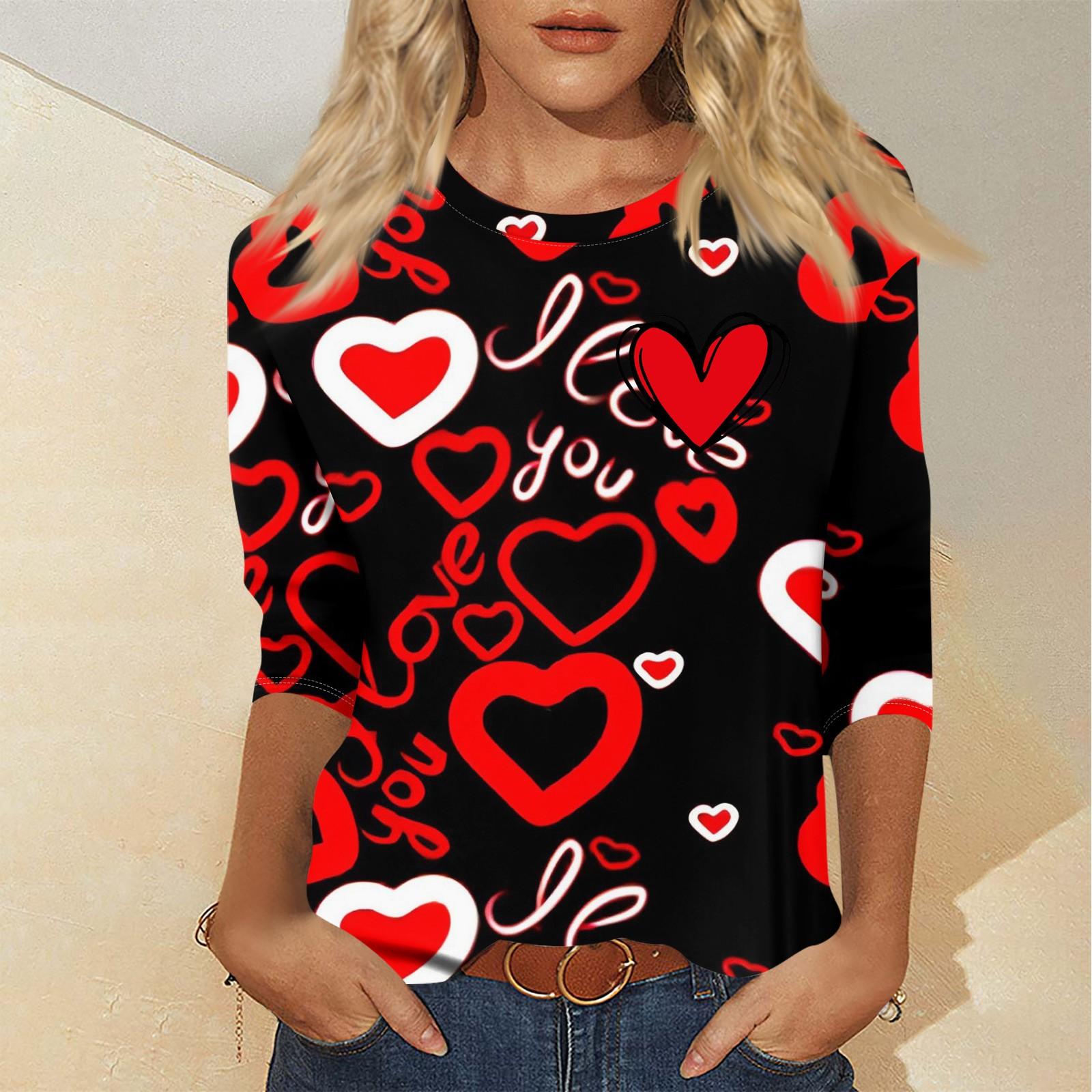 

Жіночий модний і повсякденний пуловер з принтом до Дня Святого Валентина з рукавами сім чвертей XL кавун червоний колір