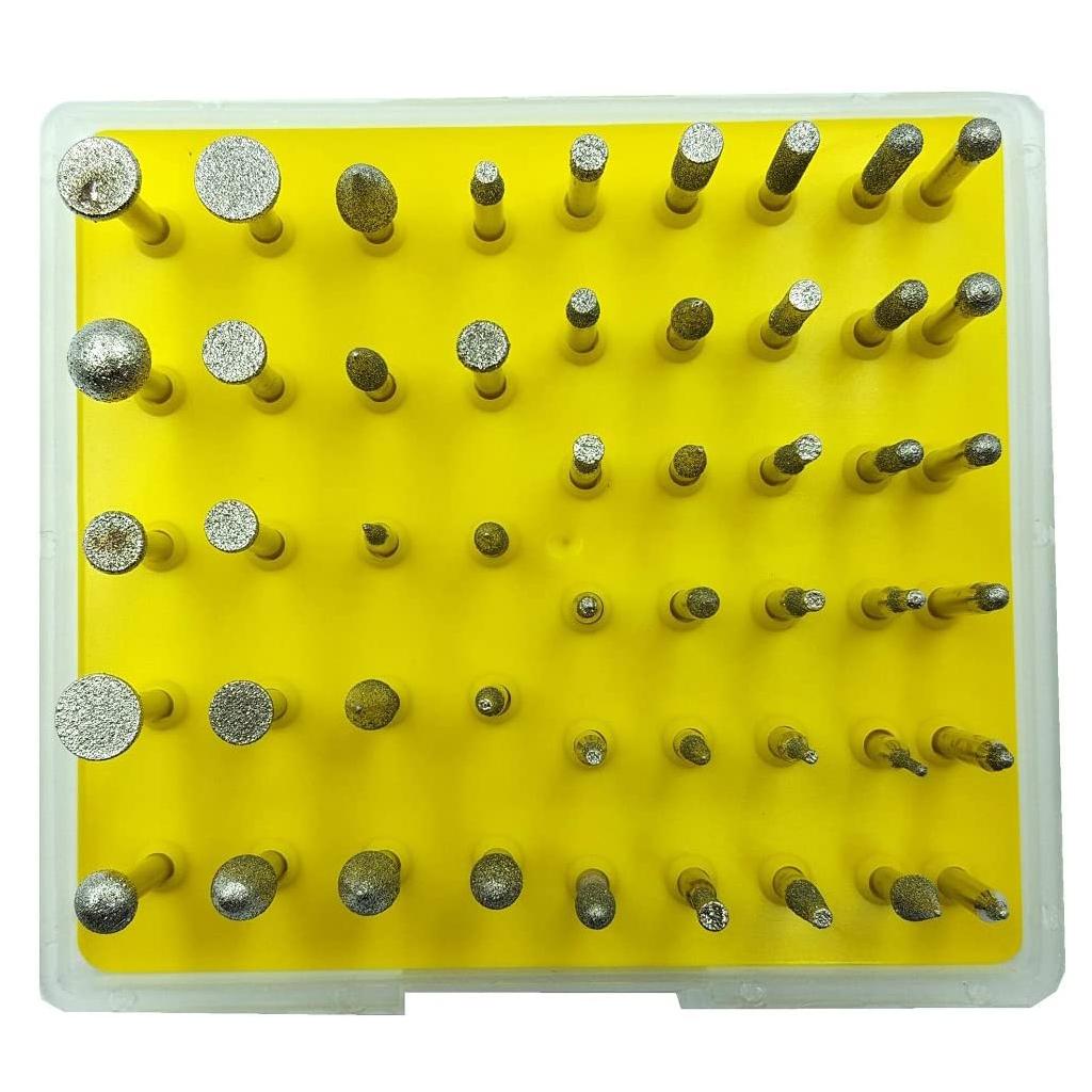 50 Pieces Diamond Coated Rotary Grinding for Head Burr Set 1/8'' Shank for Jewel