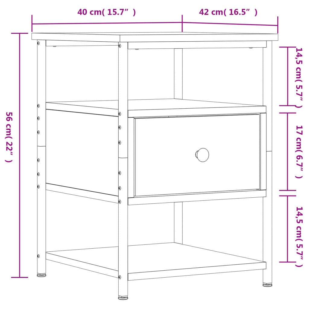 Nightstand Smoked Oak 40 X 42 X 56 Cm Engineered Wood