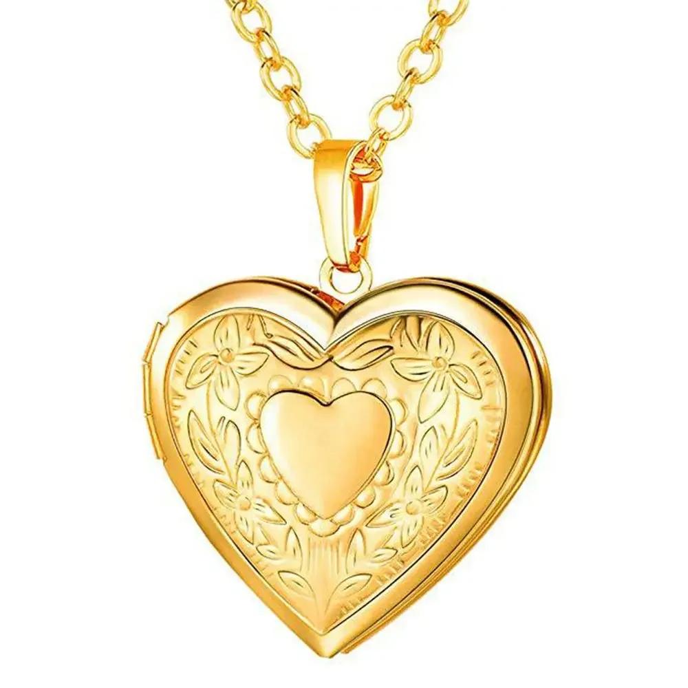 

Diamond Heart Shaped Photo Picture Locket Necklace Romantic Custom Love Secret Message Pendant Necklace For Lover Couples Gift золотой