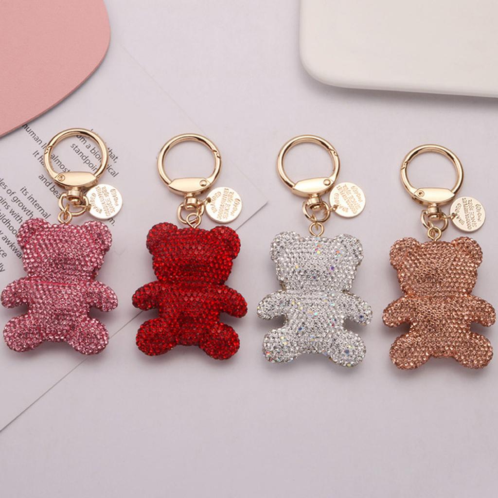 Rhinestone Bear Keychain Pendant Car Keyring Hanging Ornament Cartoon Bear Phone-Charms for Handbag Purses Decorations