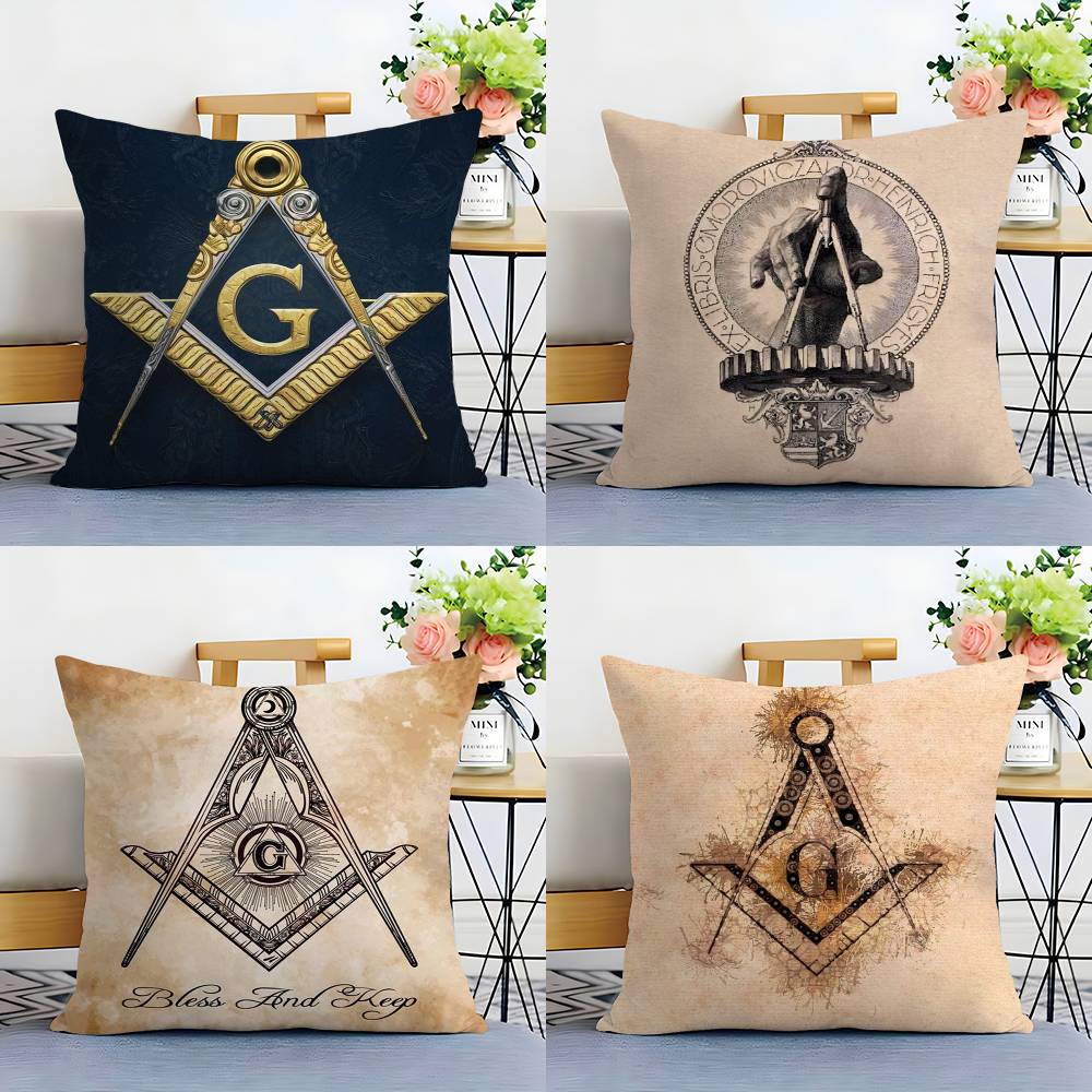 F-Freemason Painting Pillow Case Plush Fabric Soft Double Sided Print Sofa Cushion Cover Throw Pillow Covers