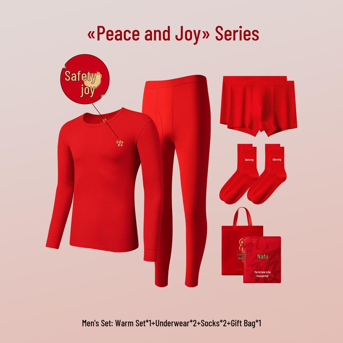 

Men’s Year of the Horse Red Cotton Thermal Underwear Set - Thin Style for Autumn M