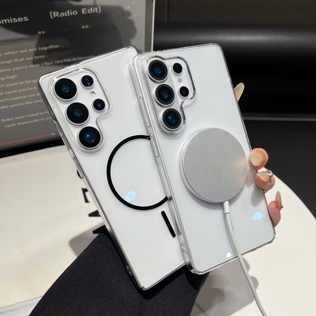 Ultra Thin Transparent PC Magnetic Phone Case For Samsung Galaxy S26 S2 S24 S23 Ultra Plus For Wireless Charging Cover