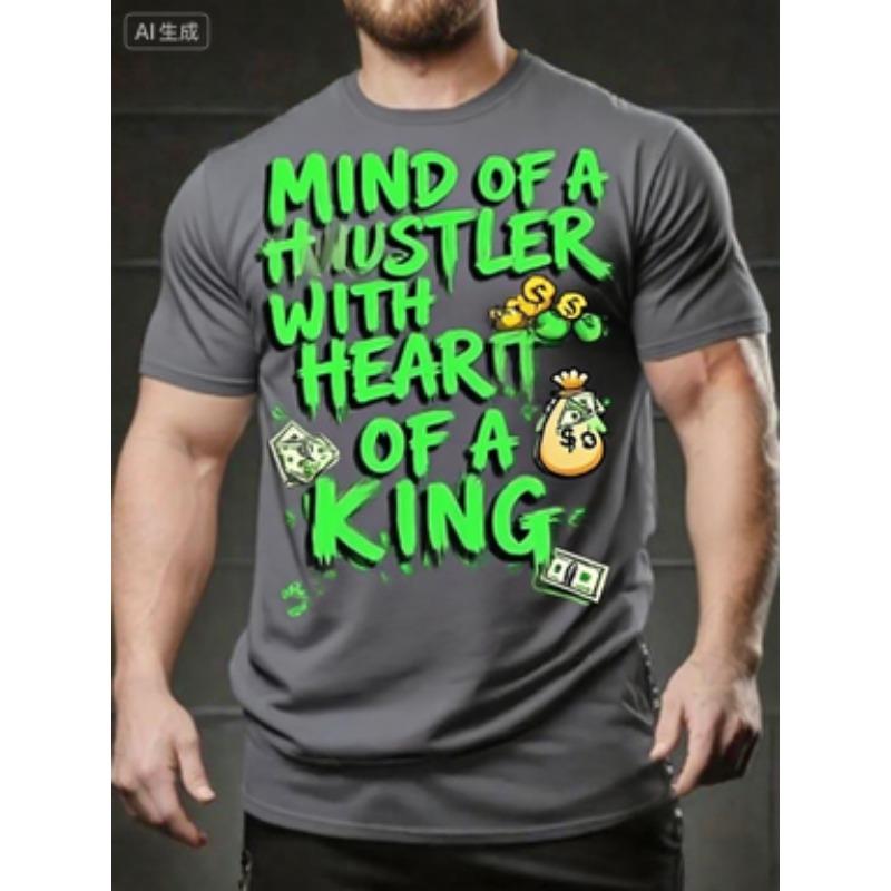 Generic Hustler Heart King Unisex T-Shirt 220g Cotton Graffiti Money Print AJ3 Match Black/White Casual