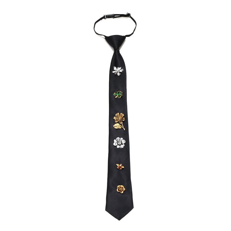 

Fashion Versatile Flowers Insect Tie Black Luxury Design Shirt Tie Autumn Creativity Multi Element Splicing Accessories A1