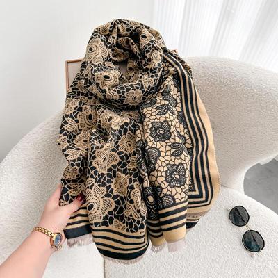 Women's Korean Style Floral Faux Cashmere Scarf and Shawl