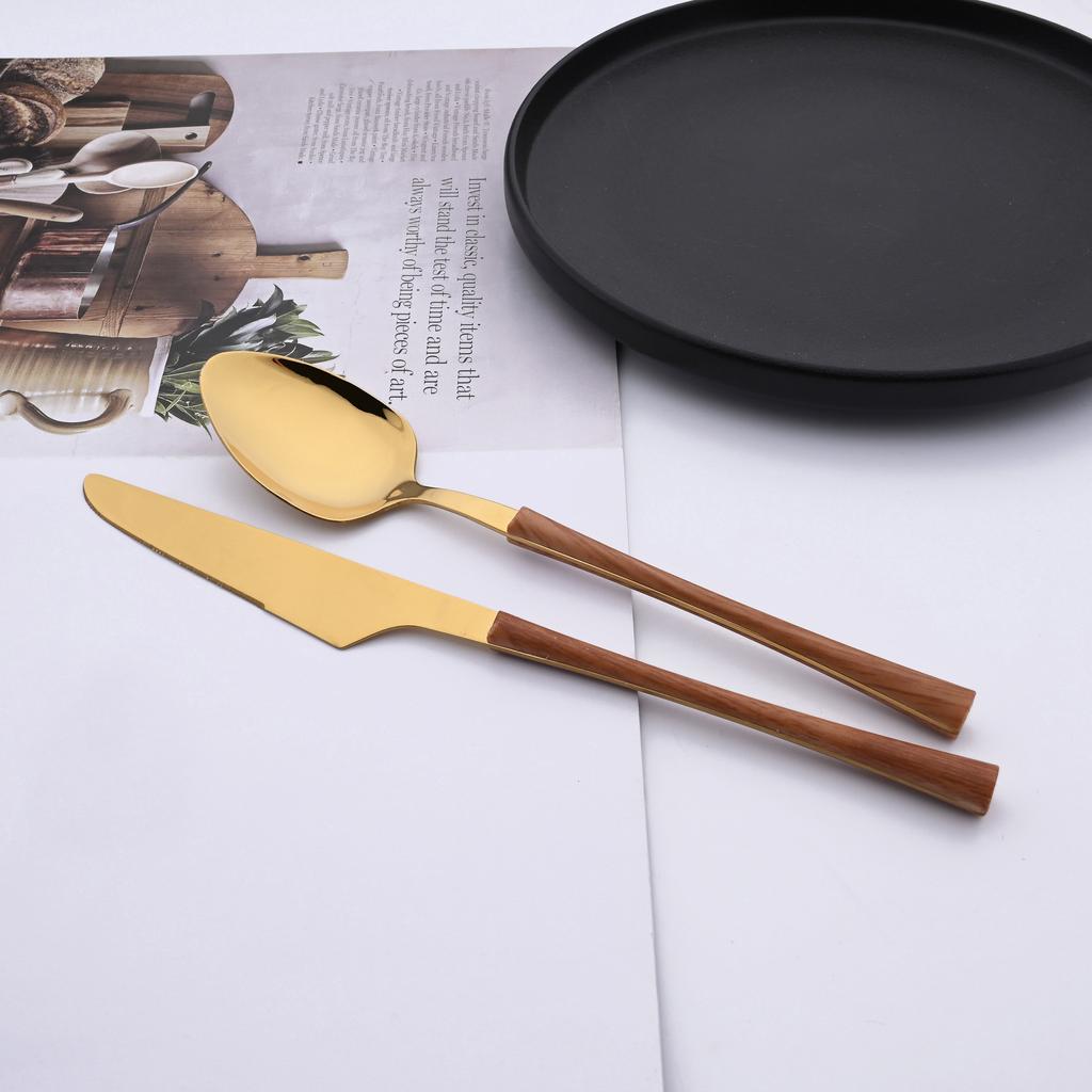 Tableware Dinnerware Set Stainless Steel Knives Forks Spoons with Wood Grain Effect Handle Kitchen Cutlery Flatware Dinner Set