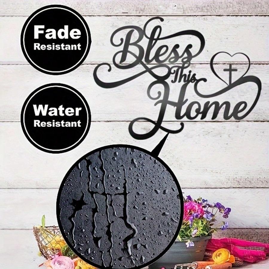Metal Wall Decor Bless This Home with Heart Cross Accent Living Room Porch Art