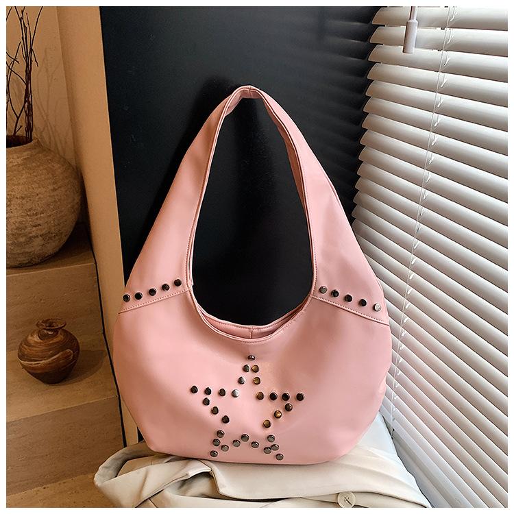New Rivets Punk Style Pentagram Rivets Fashion Versatile Large Capacity Retro Shoulder Underarm Bag