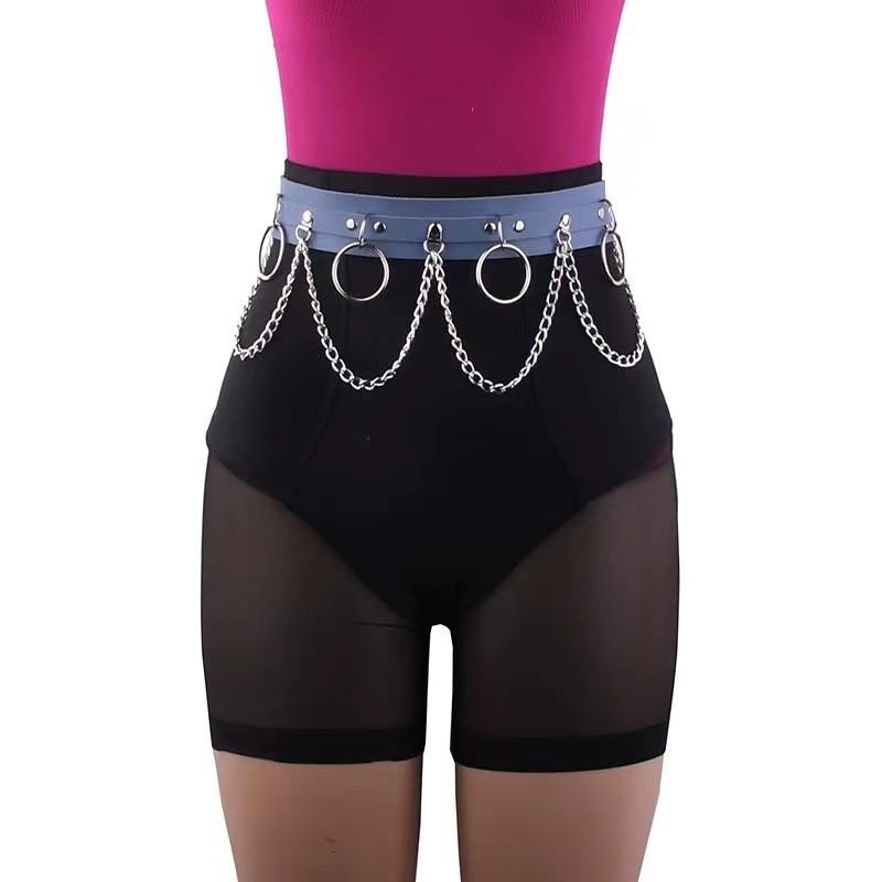 Punk-Inspired Wide Chain Rivet Leather Waist Belt