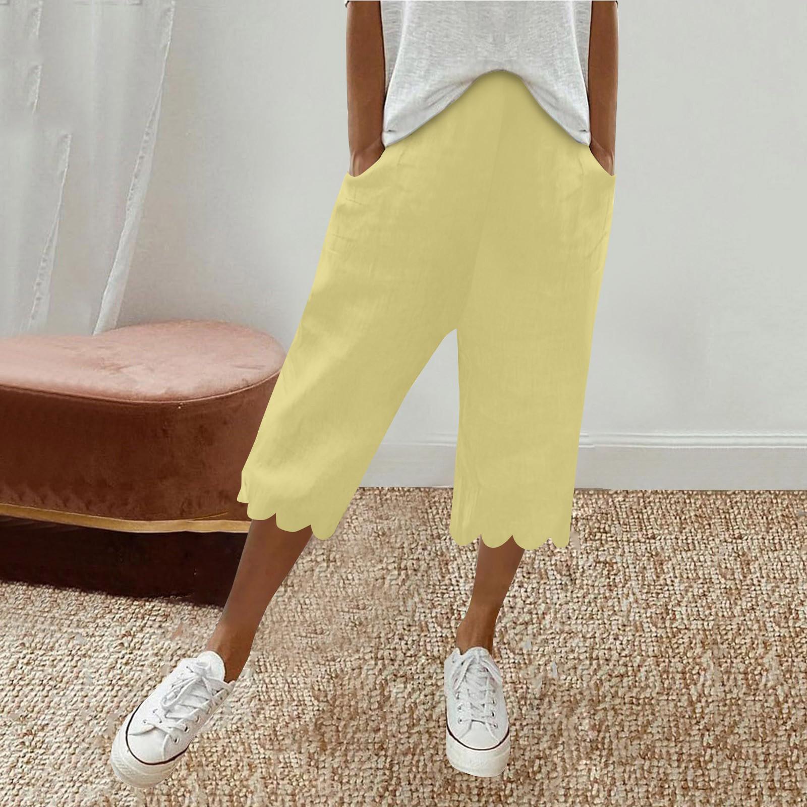 

Женские модные повседневные свободные однотонные брюки с карманами 7/10 Брюки XL жёлтый