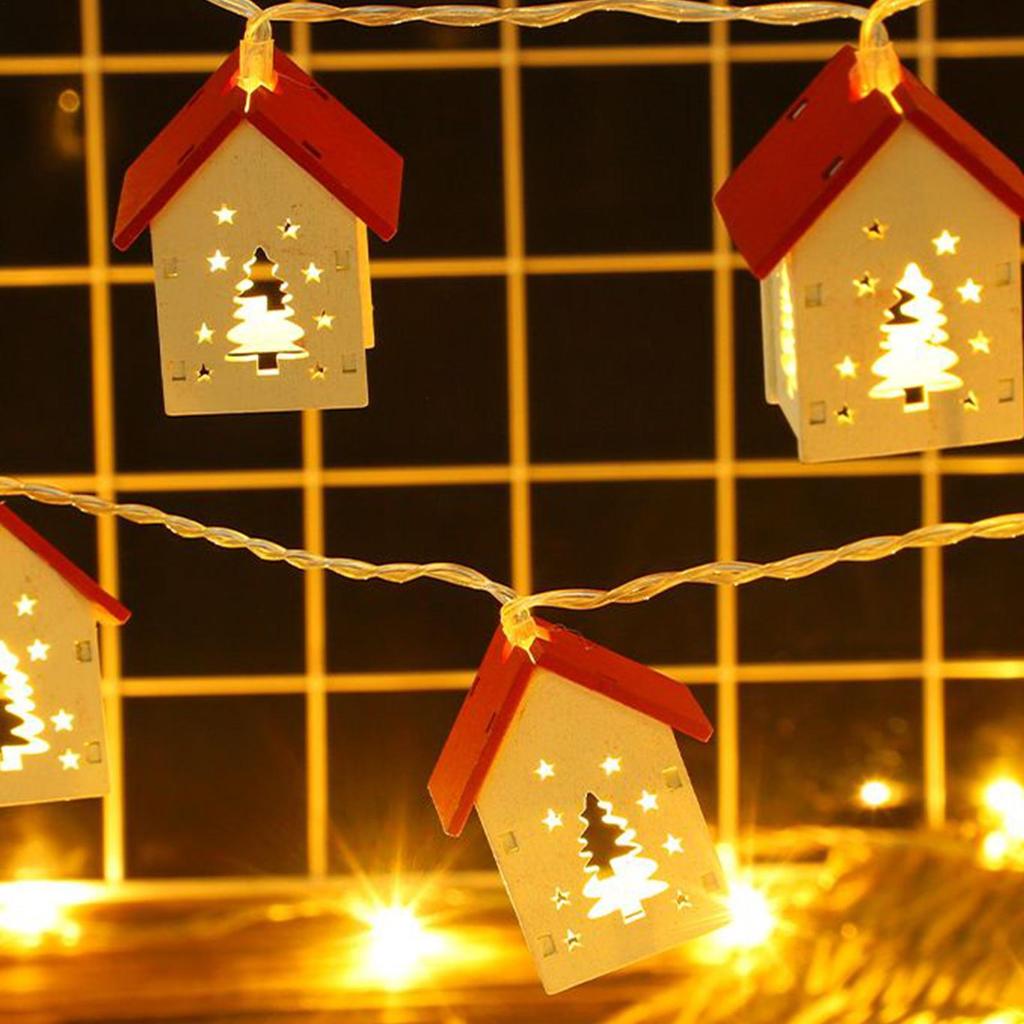 2-meter 10 LED USB Christmas String Lights Wooden Small House Shape LED Light String Star Christmas Tree Decorative Light
