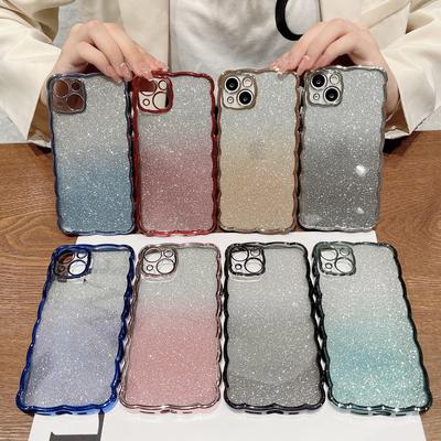 Vhodné pro Apple 15pro Vlnkovaný kryt na telefon, IPhone14 Galvanizovaný TPU Gradientní třpytivý 13 Ochranný kryt proti pádu
