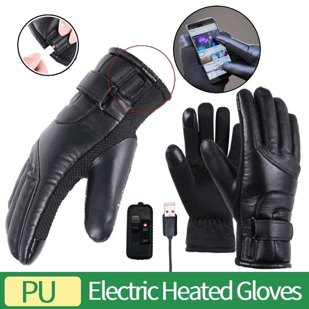Touchscreen Hand Warmer Windproof Soft Leather Heating Gloves USB Motorcycle Thermal Gloves for Winter Ski Sports