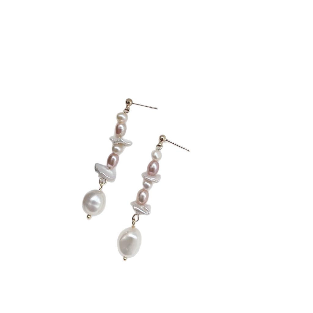Small beauty, exquisite beauty, natural freshwater pearl stacked high S925 silver needle stud earrings temperament fairy powder