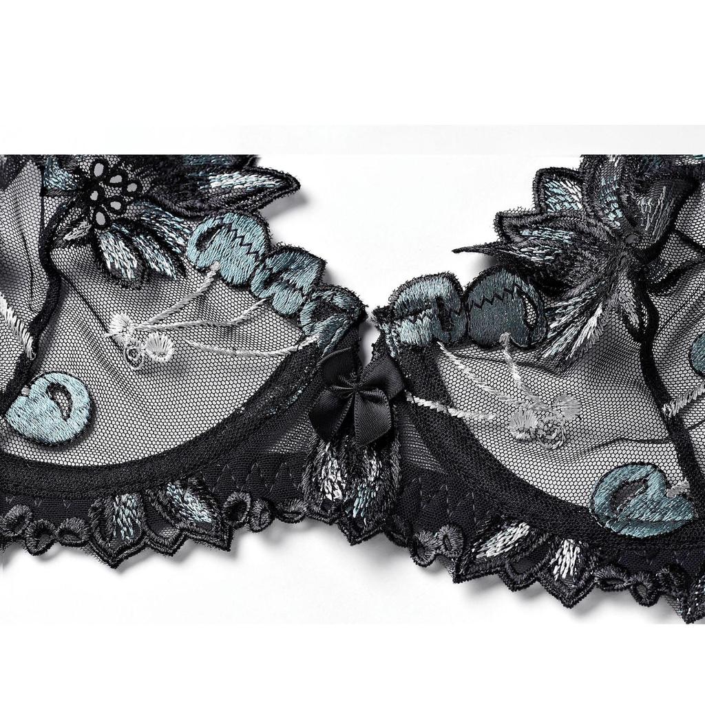 Summer Cherry Embroidery Bra Large Size Transparent Mesh Temptation Underwear Ultra-thin Sexy Ladies Bra Set