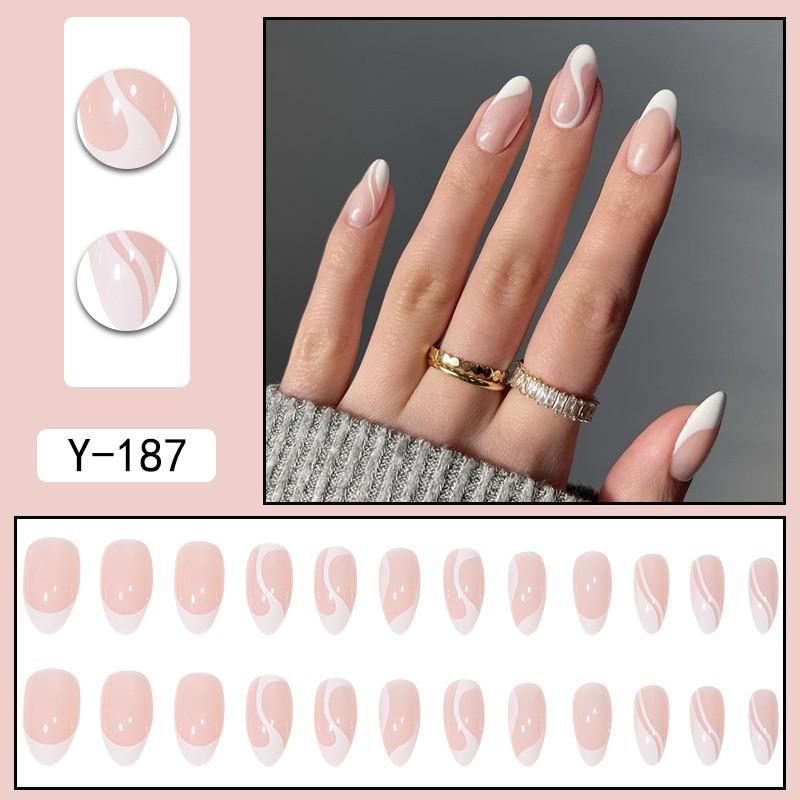 Minimalist White French Line Press-On Nails Women - Glue Jelly Gel Adhesive Wearable Nail Tips