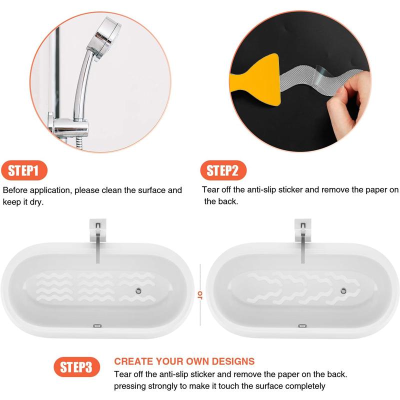 6/12/24Pcs Anti Slip Shower Stickers With Scraper Safety Bathtub Strips Adhesive Decal Waterproof  For Bath Tub Shower Stairs