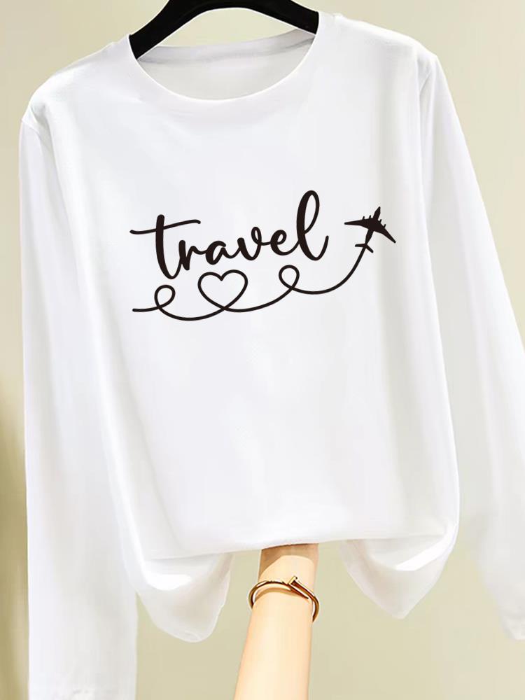 (Asian Size) flower cute 90s Print T Shirt Women Clothing Tee autumn winter spring Casual Fashion Top o-neck Graphic Long Sleeve T-shirts
