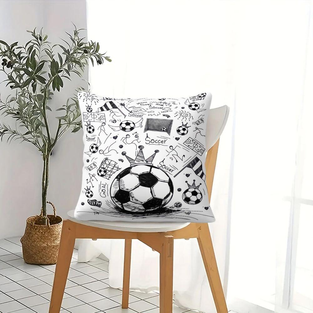 Throw Pillow Cushion Accent Pillow Cm Includes Pillow Core Hand Drawn Soccer Doodle Print for Adult Sports Fan Couch Decor