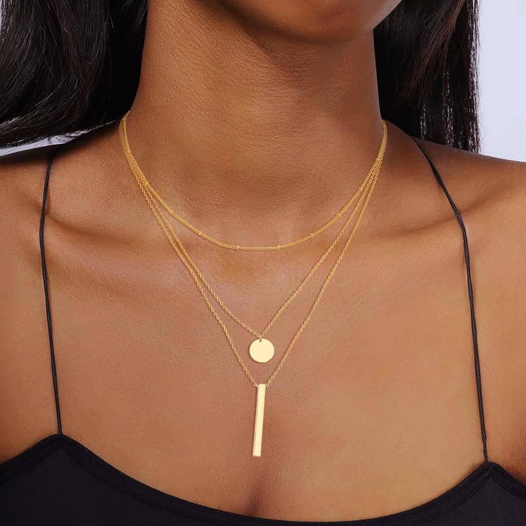 Boho Gold Color Multi-Layer Round Piece Long Necklace for Women Vintage Geometric Metal Round Bead Tassel Necklace Jewelry Gifts