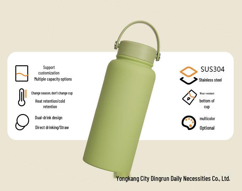 1L Large Capacity Wide Mouth Rubber Paint Thermos Cup - Easy To Clean, American Style, Fashionable Student Water Bottle