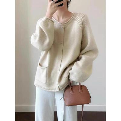Damen Frühling und Herbst Strickjacke Pullover Jacke Design Ärmel Oberbekleidung Top