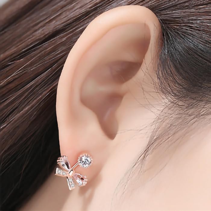 Ribbon Ribbon Metal Silver White Return Pink Platinum Earrings, Motif, Back-catch Earrings, Ladies, Allergy, 925, Day, Gift, Present, Women, Gold,