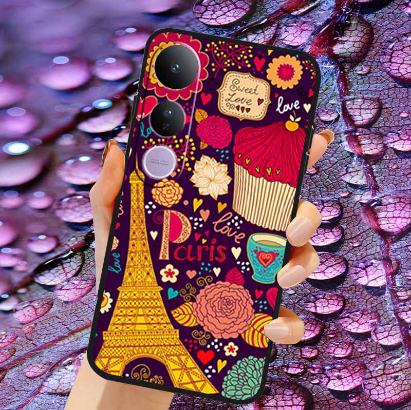 Case For Vivo V50 Lite Soft 3D Flower Relief Emboss Silicone Covers for Vivo V 50 Lite 4G 5G V50Lite Soft Capa Protective Casing