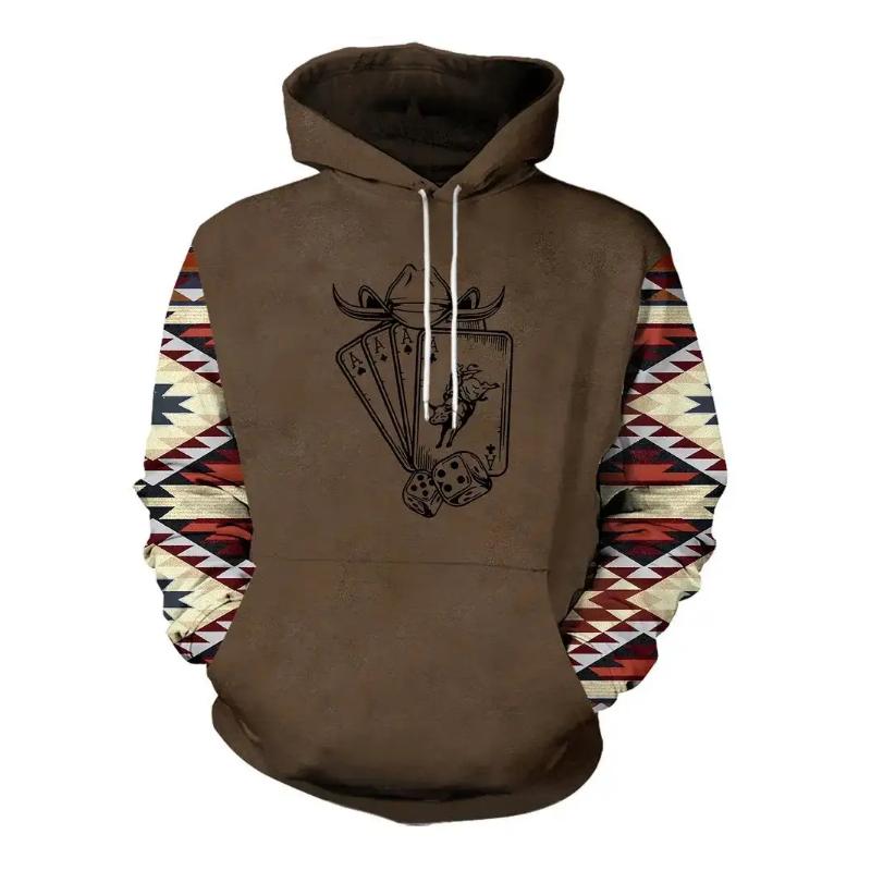 Men's Spring and Autumn Fashion Trendy Hoodie 3D Poker Printed Hoodie Retro High Street Hip Hop Casual Comfortable Sweatshirt