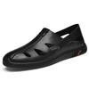 Summer Men Shoes Black Slippers High Quality Men Genuine Leather Casual Shoes Loafers Flip Flops Lightweight Soft Flats Sandals