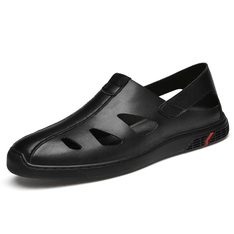 Summer Men Shoes Black Slippers High Quality Men Genuine Leather Casual Shoes Loafers Flip Flops Lightweight Soft Flats Sandals