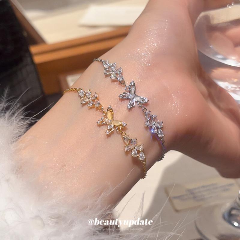 K real gold electroplated zircon flower butterfly bracelet light luxury high-end exquisite bracelet fashion versatile jewelry women