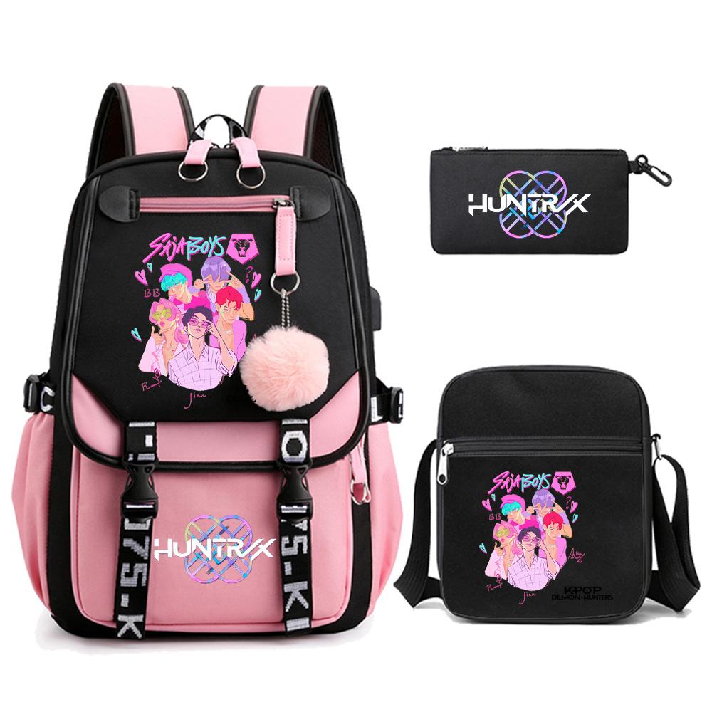 3 Stück/Set Anime Niedlich Kpop Dämonenjäger Bedruckter Rucksack mit Umhängetasche Federmäppchen für Teenager Mädchen Junge Schultasche Große Kapazität Reisetasche Kindergeschenk