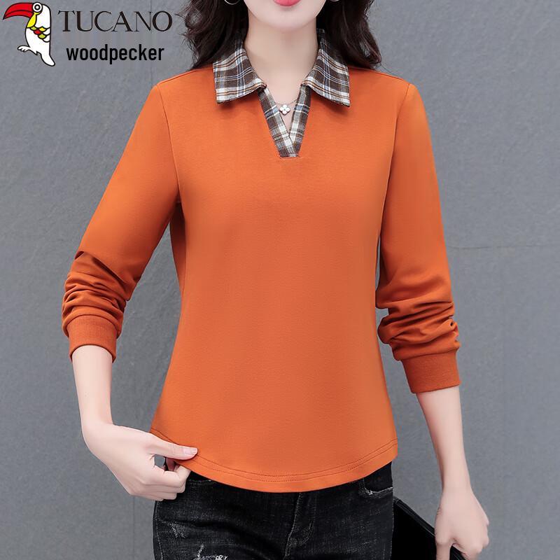 Woodpecker Women's Fall Fake Two-Piece Polo Sweatshirt
