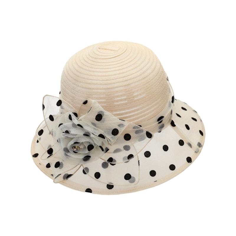 Summer Fisherman Hat For Elder Outdoor Bucket Hat With Yarn Dot Flower Decors