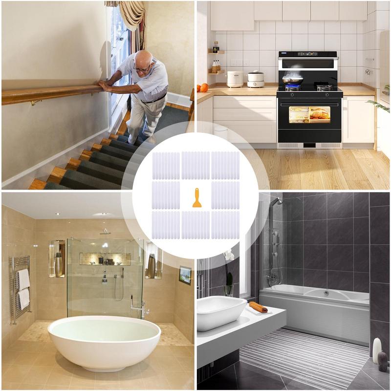 Safety Shower Treads Stickers 72 Pcs Clear Floor-Strength Adhesive Grip Strips 72 Pcs With Scraper Shower Adhesive Strips