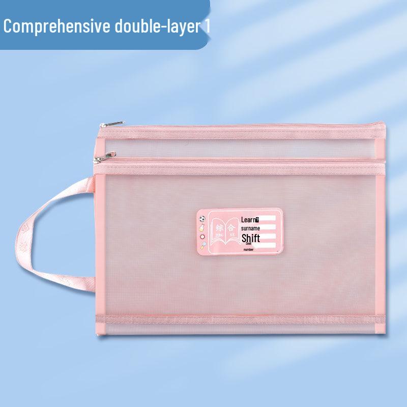 Double-Layer Zippered Document Bag for Primary School: Large Capacity for Books and Textbooks