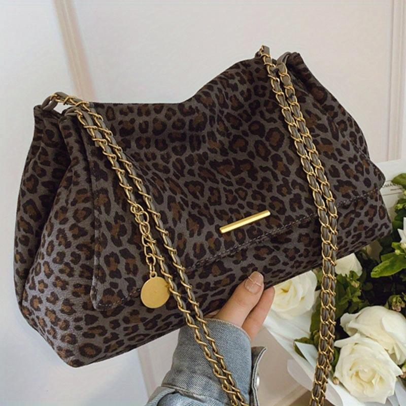 New Retro Fashion Leopard Print Women's Crossbody Bag, Versatile and Elegant Chain Shoulder Strap with Soft Hand Feel, Work Commuter Handbag