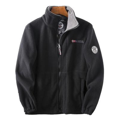 Men Winter Fleece Jacket with Pocket Long Sleeve Stand Collar Zip Up Thick Warm Heat Retention Outdoor Coat