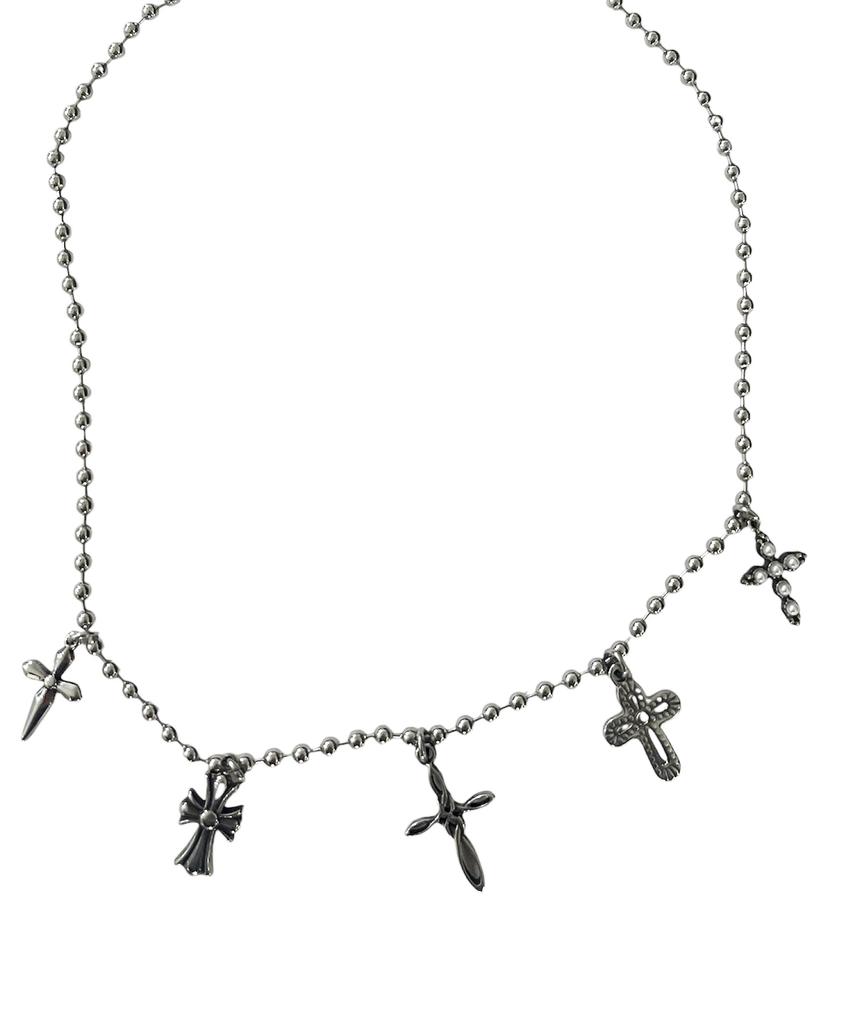 Sk8Er Rock Multi Cross Ball Chain Surgical Steel Necklace ((Steel))