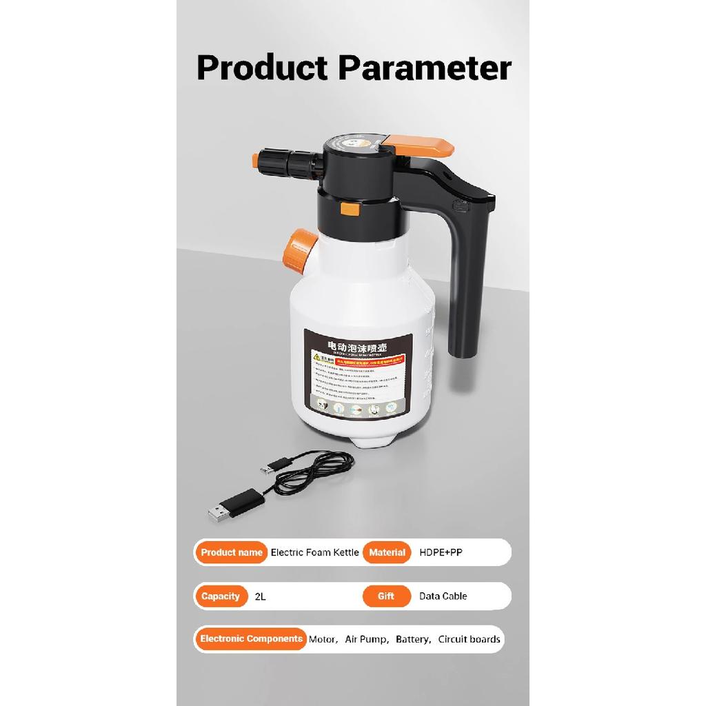 LEIBOO 2L Powerful Electric Foam Sprayer Car Wash Snow Foam Spray Bottle Rechargeable Auto Wash Sprayer Can Car Accessories
