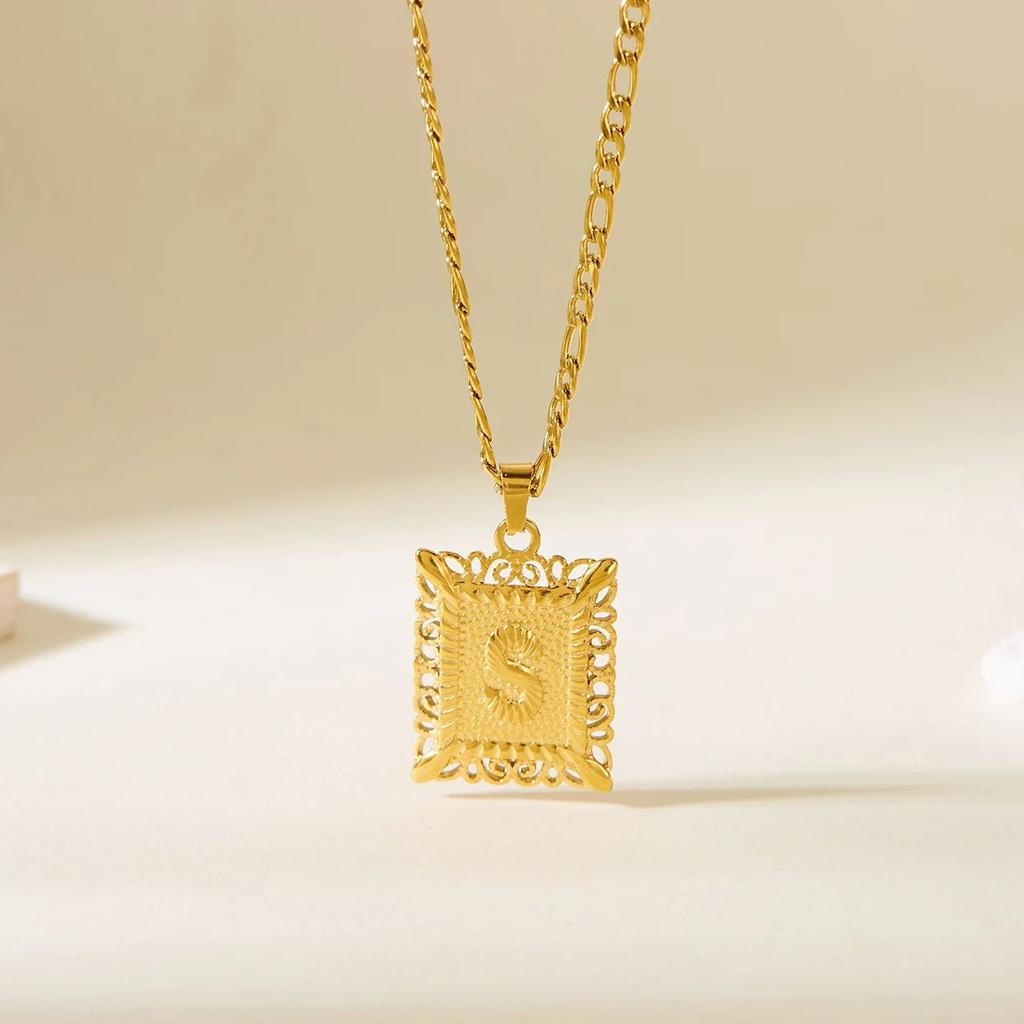 Stainless Steel Initial Letter Necklace For Women Men 2025 New Stylish Square Pendant Necklace Birthday Party Jewelry Gifts