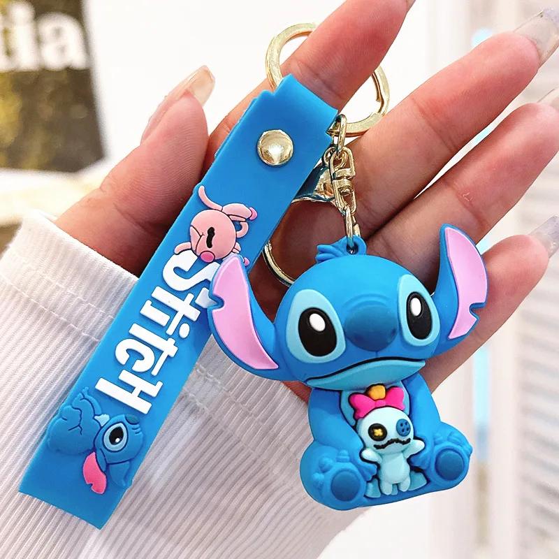 Car Cute flower Stitch bag pendant keychain Star and Stitch PVC soft plastic doll pendant couple small key chain Gift
