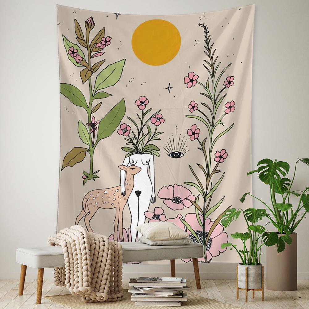 Plantă Floare Tarot Tapiserie Agățată pe Perete Astrologie Divinație Vrăjitorie Zeița Soarelui Luna Decor Acasă