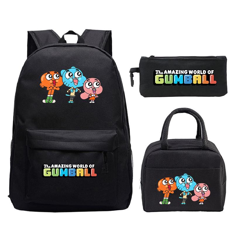The Amazing World of Gumball Backpack 3pcs Set Students School Bag Lunch Bag Pencil Case Boys Girl Bookbag Women Travel Rucksack
