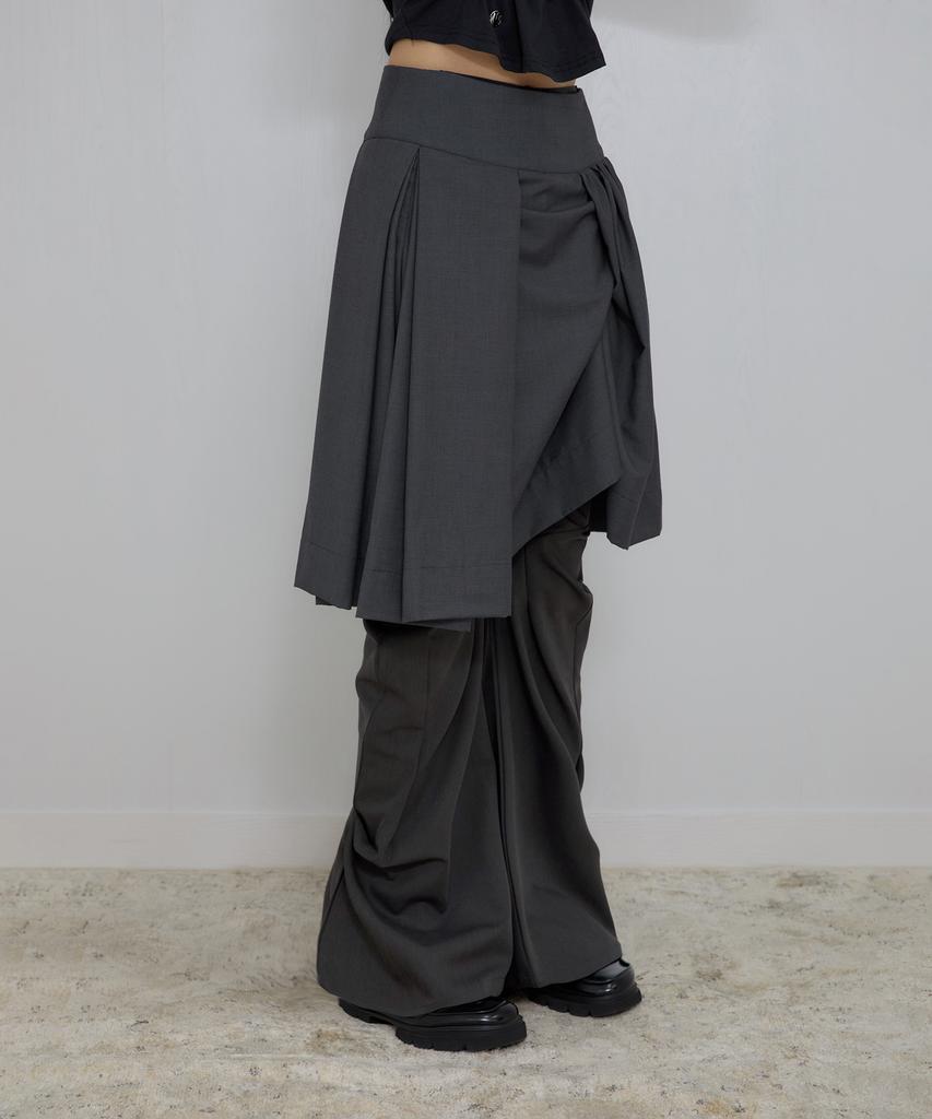 Peulleeoeob Asymmetrical Draped Midi Skirt (Fl-248_Charcoal)